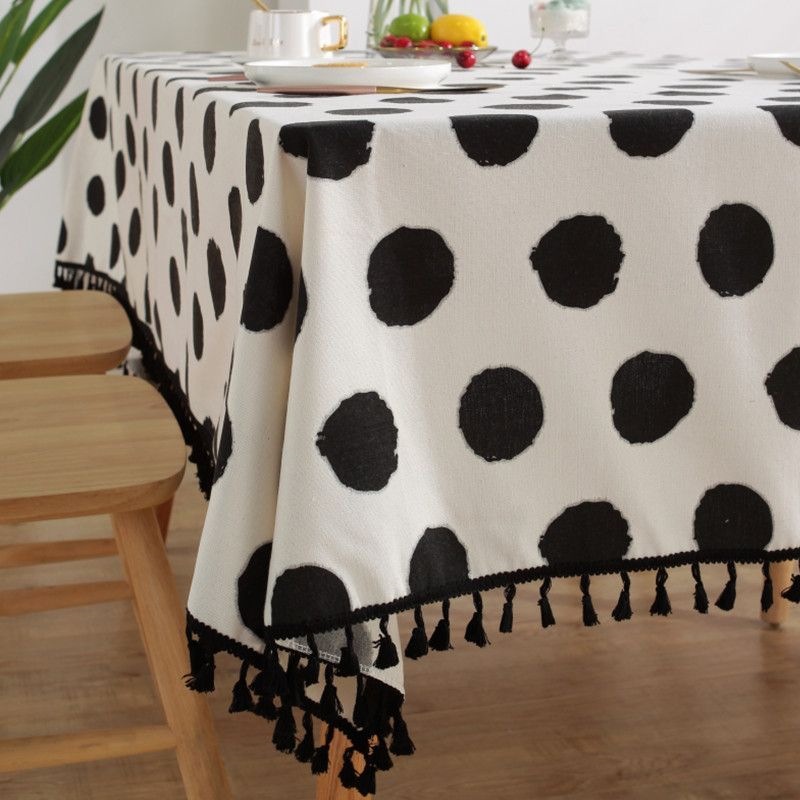 Nappe épaisse en coton et lin de style noir et blanc