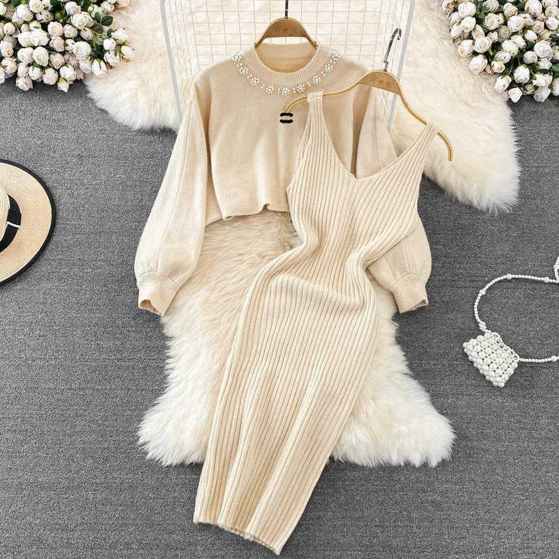 Designer Womens Casual Dresses Knitted Basic & Casual Dresses Designer French-style sweater dress autumn and winter new knit sweater vest dress KNXR