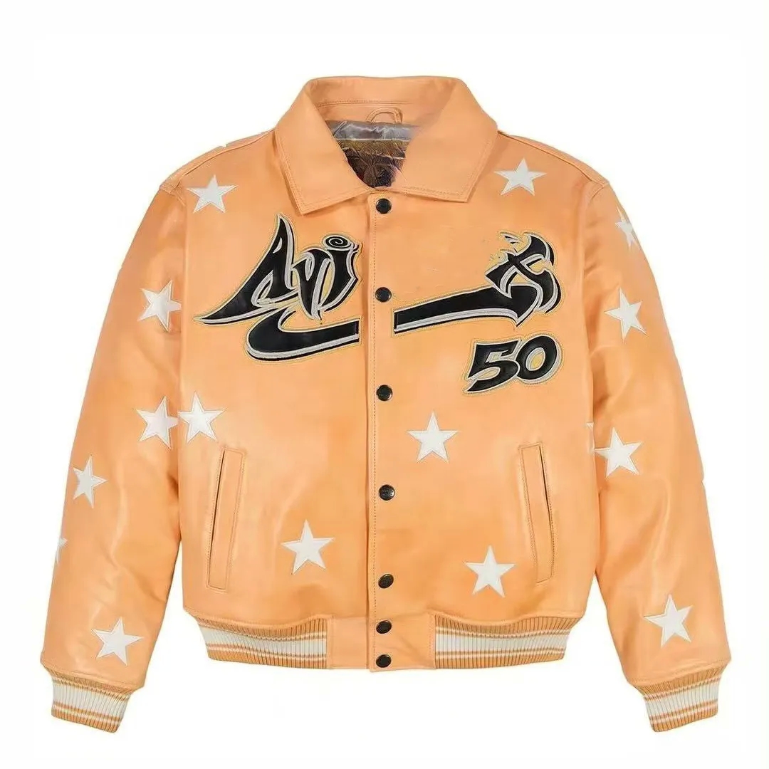 Hellstraly X Avirex Icon Leather Bomber Jacket Designer Mens Jacket Embroidery Leather Jacket Baseball Jacket Vintage Hip Hop Winter Motorcycle Retr