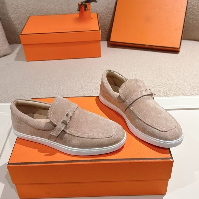 Designer Shoe Luxury Slip On Leather Oxford Mens Womens Casual Flat Rubber Sole Brown Black Grey Trendy Stylish Street College New Hot Sale Dress Pe