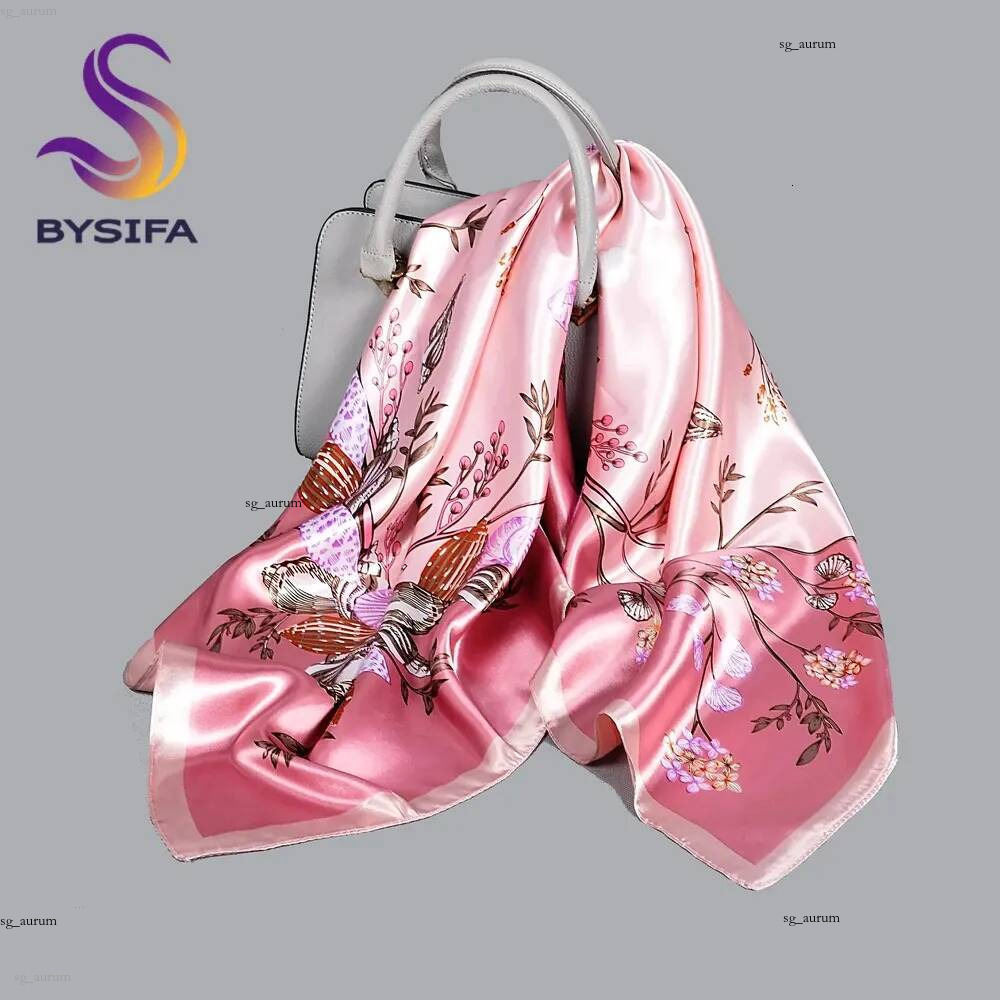 BYSIFA rose soie châle écharpe femmes mode élégant Floral carré Satin Fouldard automne hiver cou foulards Hijiabs 260407