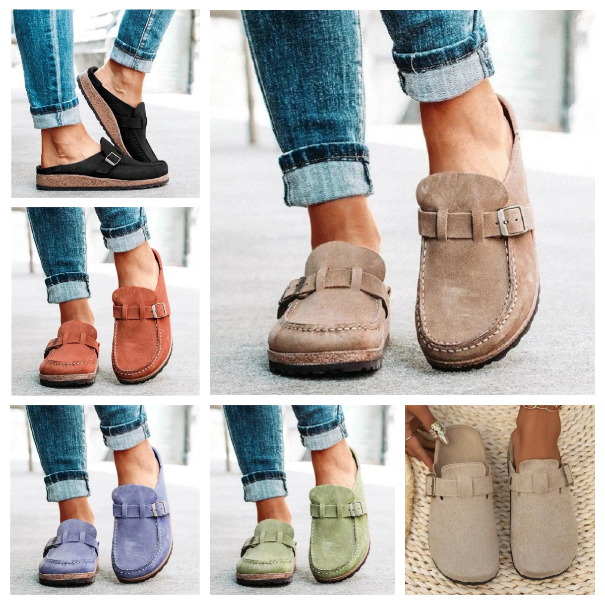 Designer Slippers Solid Color Flat Mules Round Suede Clog Sandal Casual Closed Toe Slip On Shoes Buckle Strap Design Shoes Vintage Flat For Men a