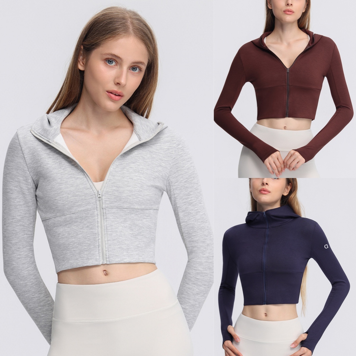 2917AO nouveau mince court course Fitness manteau haut fermeture éclair serré Yoga veste pull mode femmes sweat à capuche de sport