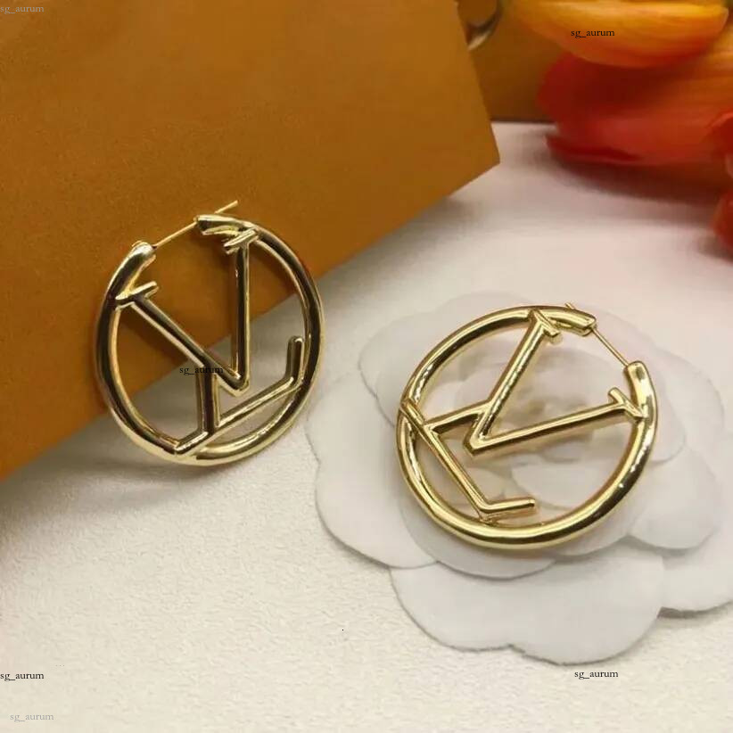 Boucles d'oreilles de luxe en or pour femmes, ensemble de clous d'oreilles Big Circle, bijoux de créateur, cadeau de Saint Valentin, fiançailles,