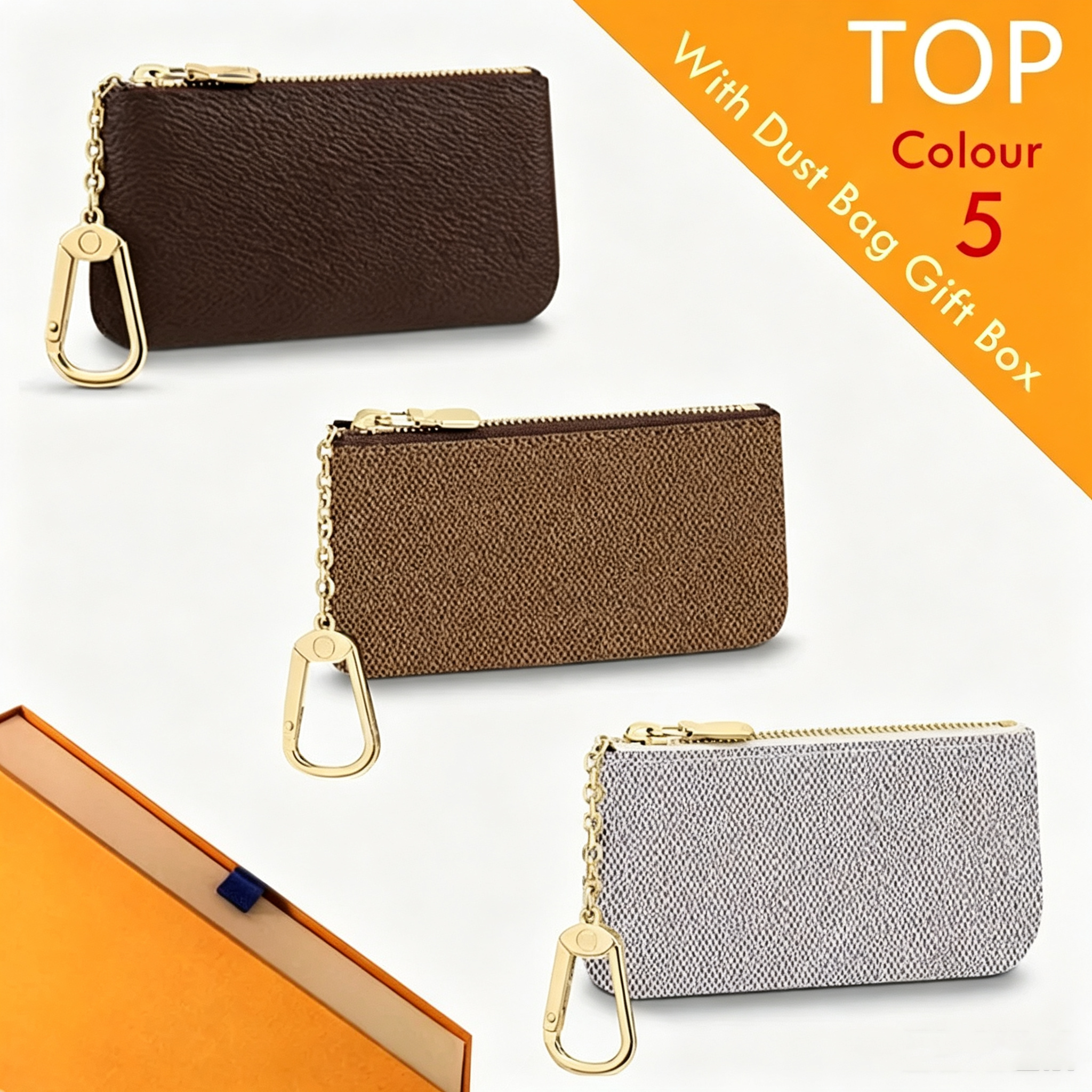 Unisex Designer Key Pouch Fashion Purse M62650 M62658 M62659 Flower&chessboard High Quality Wallet Box Packaging Inventory Free Shipping