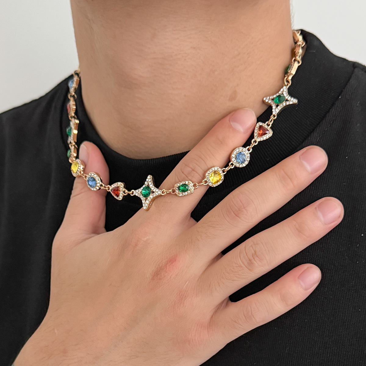 Luxury Brand Designer Jewelry Brand Designer Jewelry European And American Retro Colorful Gemstone Necklace For Men, Trendy Light Luxury High-End Co
