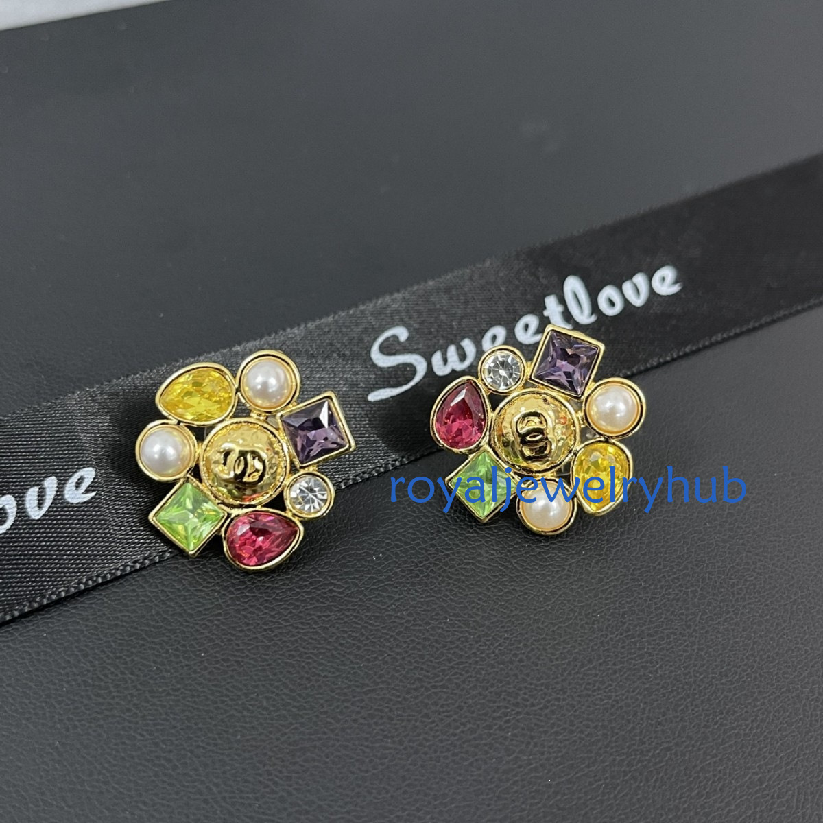 Designer Jewelry earrings Chan Model gold Flower Colorful Sugar Cube Irregular Pearl Stud earrings