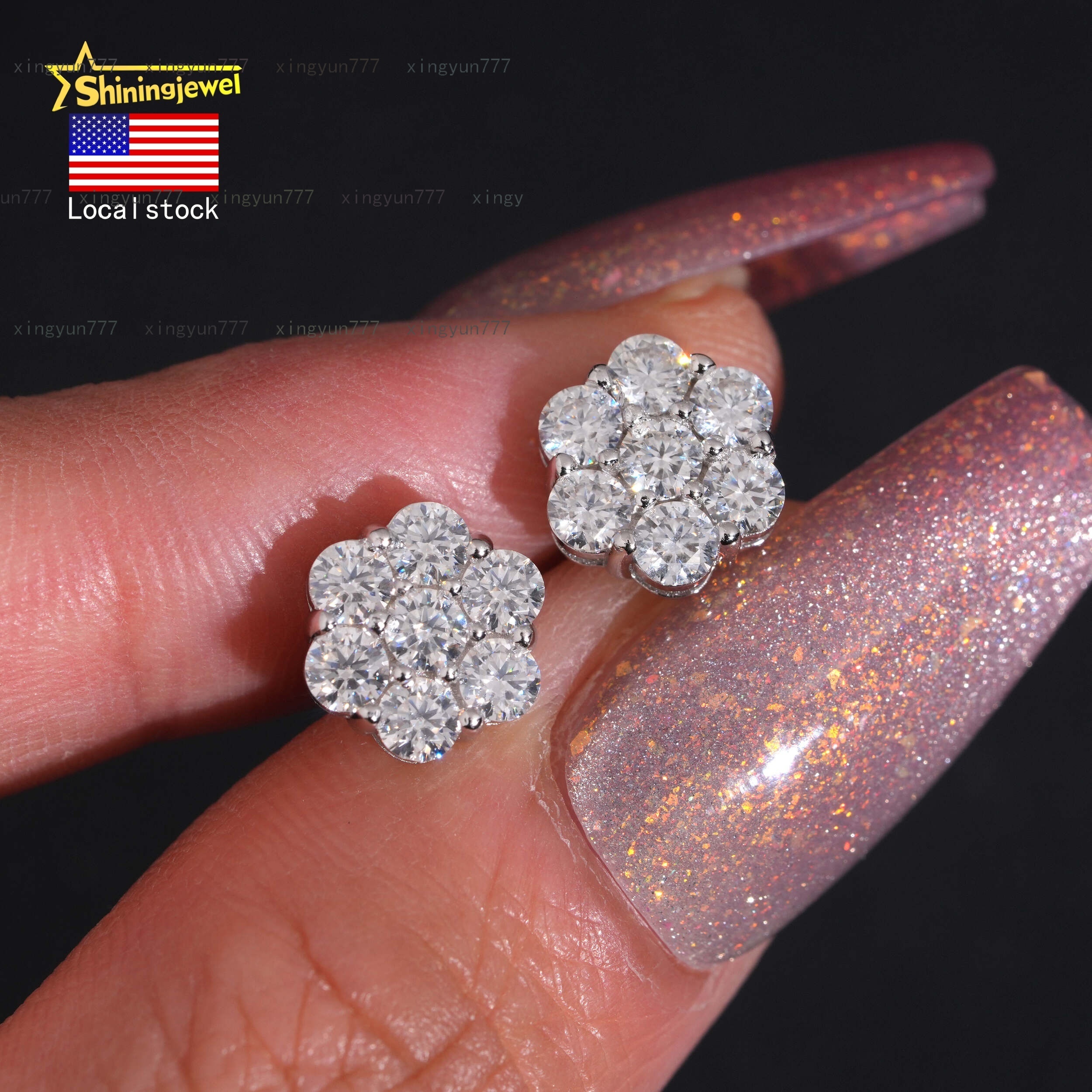 USA Warehouse Ships in 24H Moissanite Cluster Stud Earrings Iced Out VVS D Color Pass Diamond Tester 925 Silver Hip Hop Jewelry
