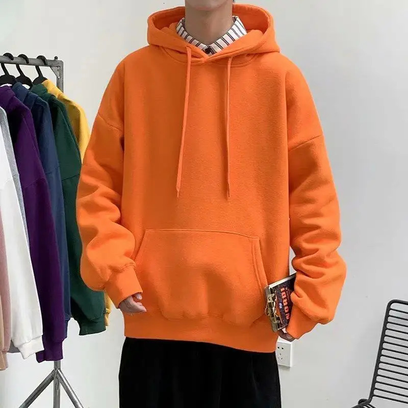 Spring Autumn Casual Loose Fit Oversized Hoodies Korean Style Trendy Versatile Solid Pullover With Kangaroo Pocket Upper Clothes 260908