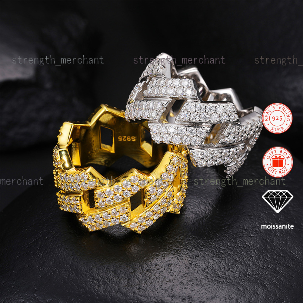 1PC VVS Moissanite Ring 925 Sterling Silver 18k Gold Plated Round Brilliant Cut Pave Setting Trendy Fashion Jewelry for Men