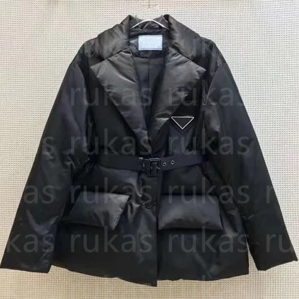 Long Female Women Down Parkas Coat Winter Thick Down New chest logo rubber waistband lapel mid length knee length long sleeved bread jacket cotton j