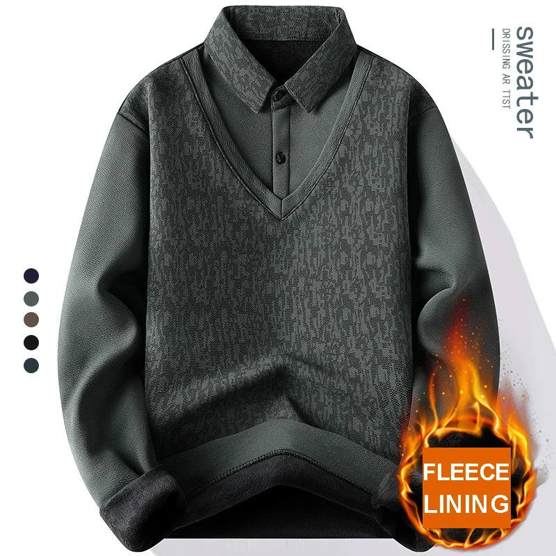 Men's Winter Sweater Fashion Polo Shirt Pullover Slim Fit Elegant y Knitwear Two Pieces Knitted Fleece Sweaters 260911