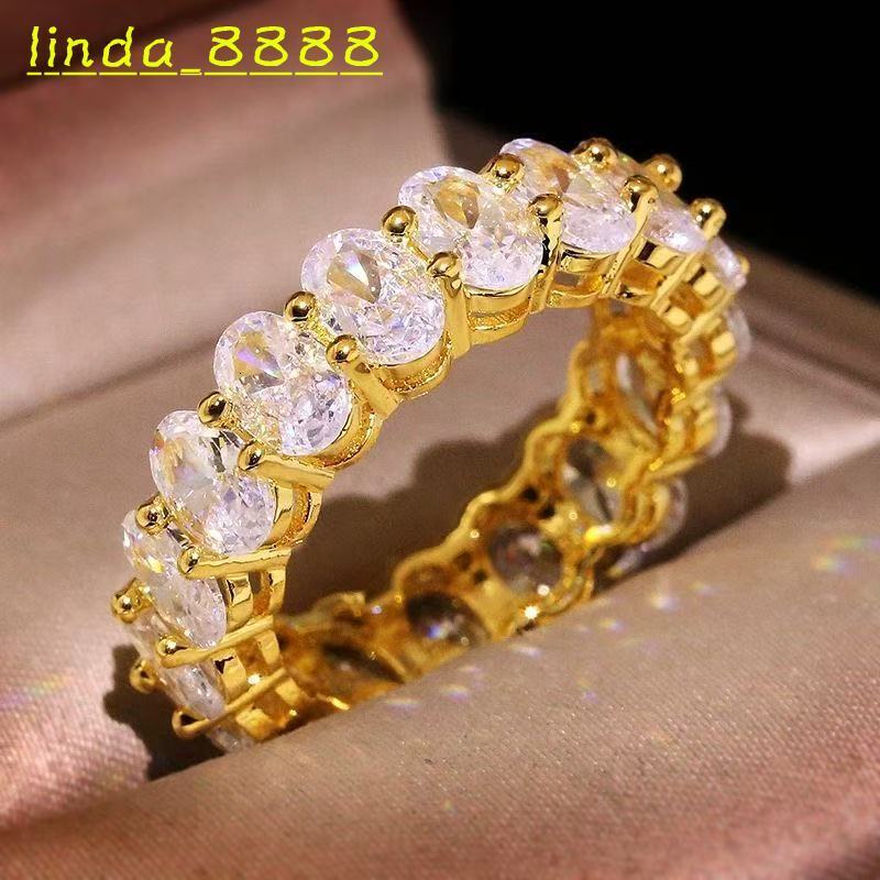 Luxury Trendy Crystal Rings Wholesale Instock 18K Gold Plated Certified Unisex Eternity Cubic MoissaniteVVSia Wedding Band Inlay