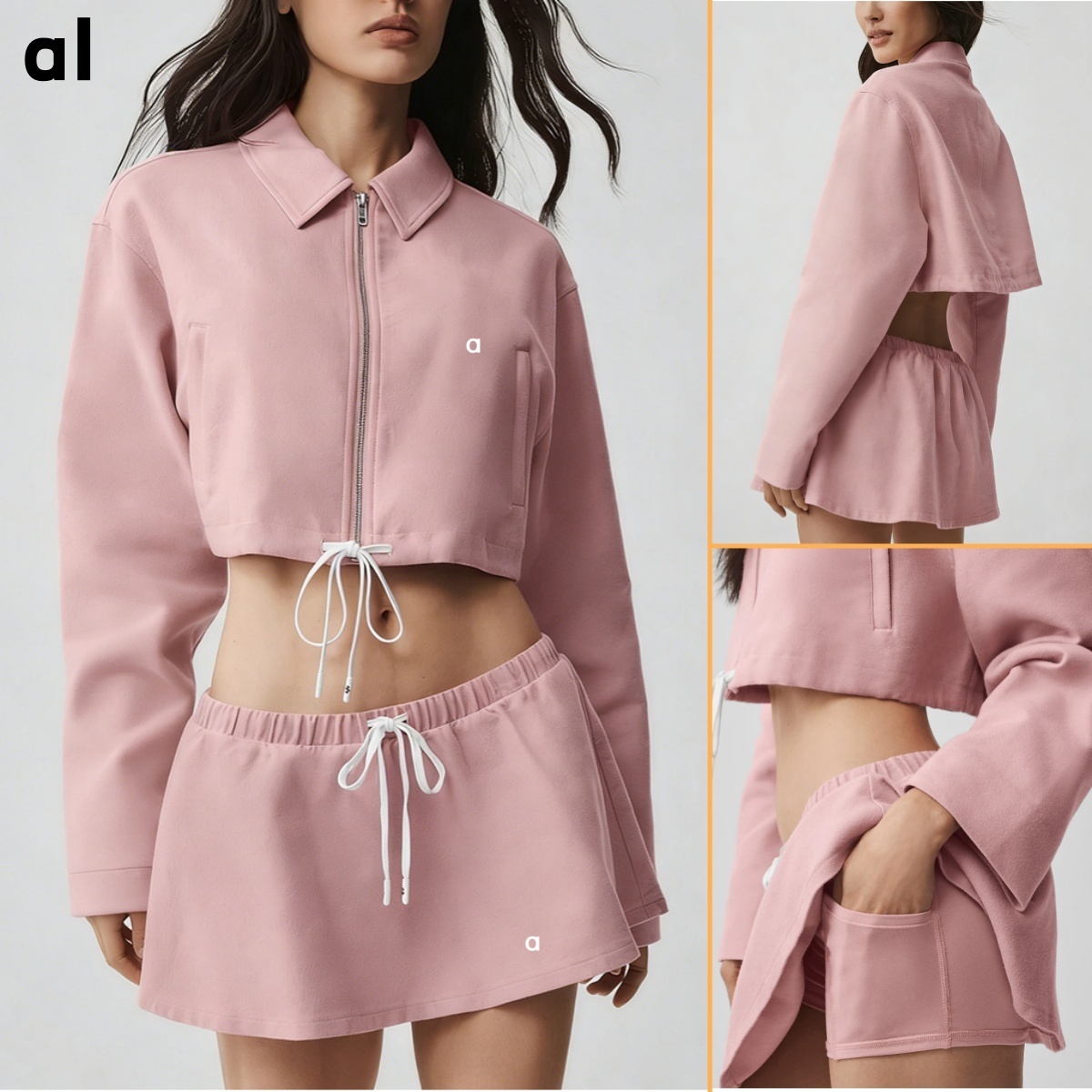 Aalloo Women New Style Stand Collar Short Windproof Yoga Jacket Breathable Top Quick Dry Short Zip Up Sports Coat Running With Pockets Anti Chafing