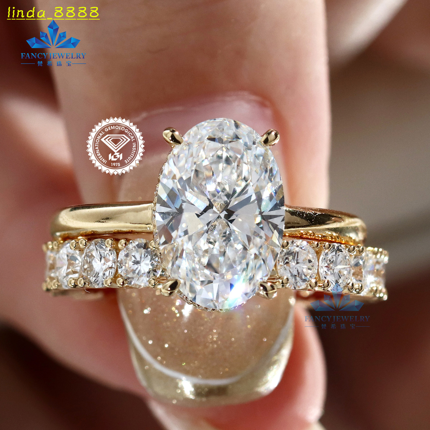 Custom CVD IGI Couple Ring Lab Grown Yellow Gold Diamond/Moissanite Engagement Wedding Jewelry Wedding Party Band Set
