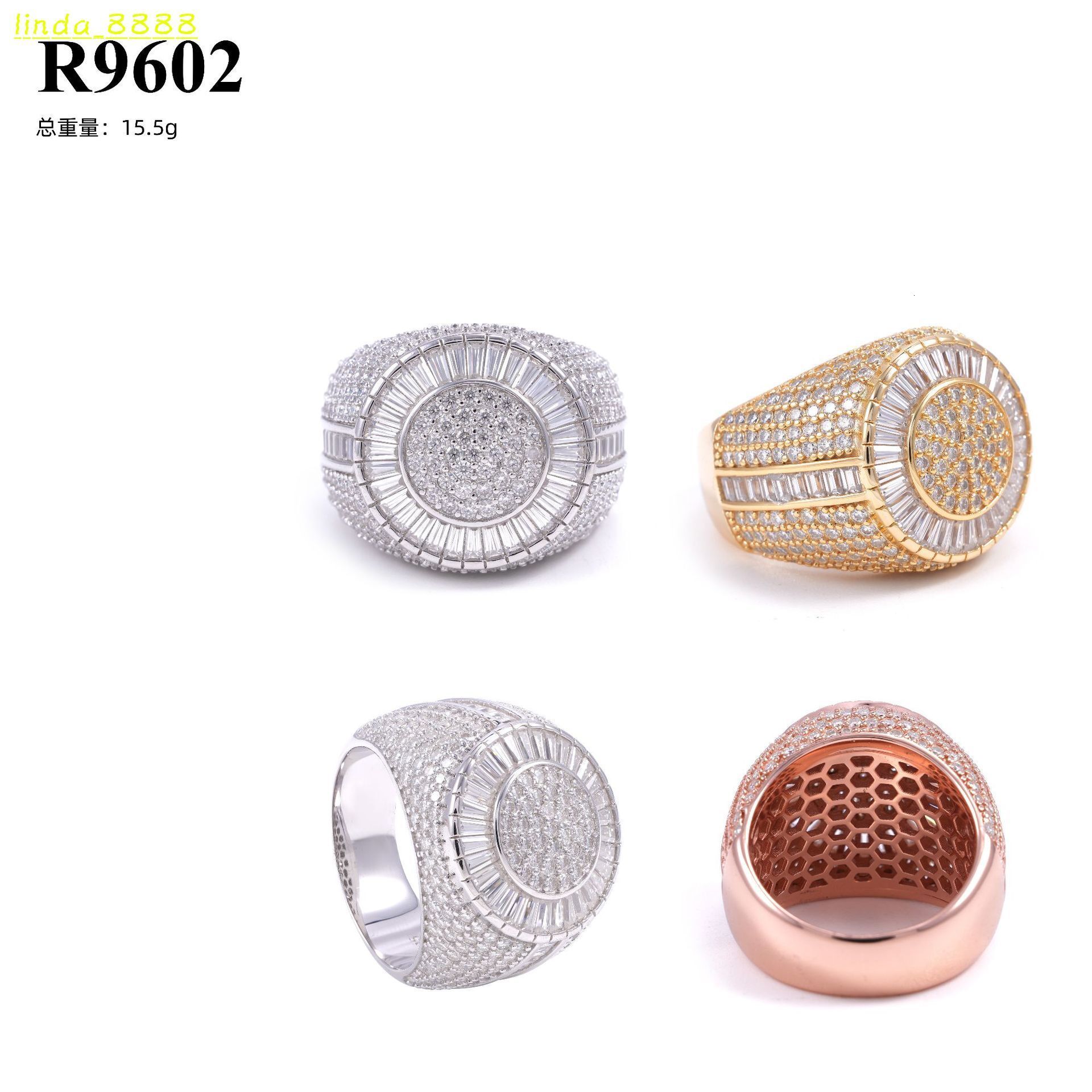 925 Sterling Silver Hip Hop Vvs Moissanite Rings Fine Custom Iced Out Jewelry Men's Silver Plated Prong Set