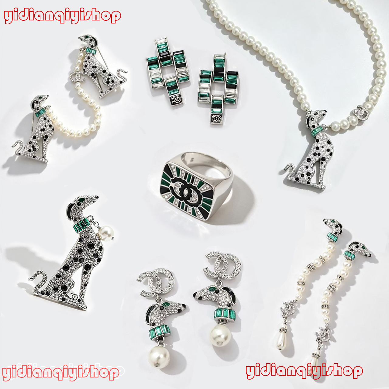 Designer Jewelry CC Necklace 26 Light Dalmatian White Rhinestone Pearl Women's Brooch Necklace Earring Collection Channel Diamond Pearl Necklac