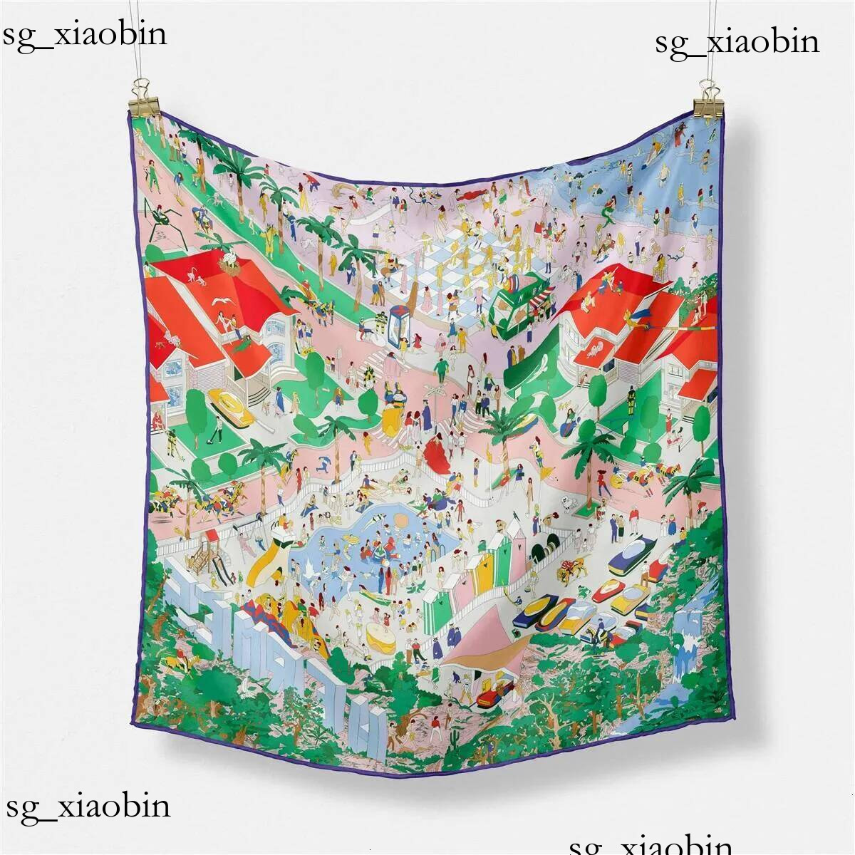 53cm Romantic Summer Vacation Fashion Brand 100% Twill Silk Scarves Women Design Neckerchief Hijab Square Scarf Shawls 26Y0728 Hot
