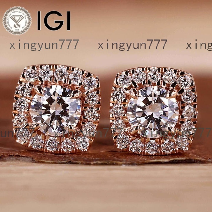 9K 10K 14K Solid Gold Halo Design IGI Certificate Fine Jewelry Women Yellow Lab Diamond Round Cut Stud Earrings