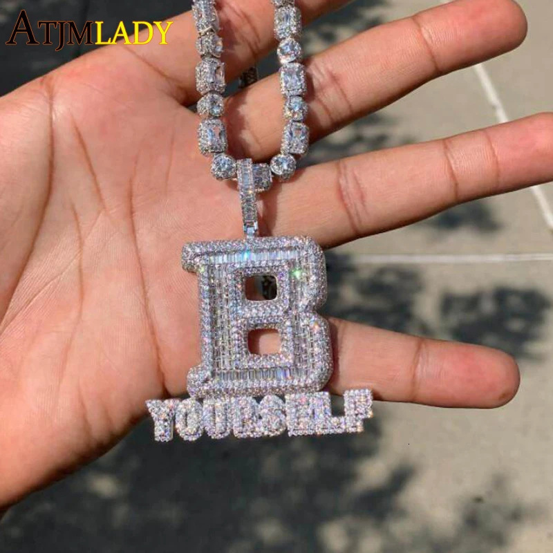 Cross-border fashion new style unisex light luxury Cuban pendant from the source factory, versatile zircon letter matching necklace wholesale