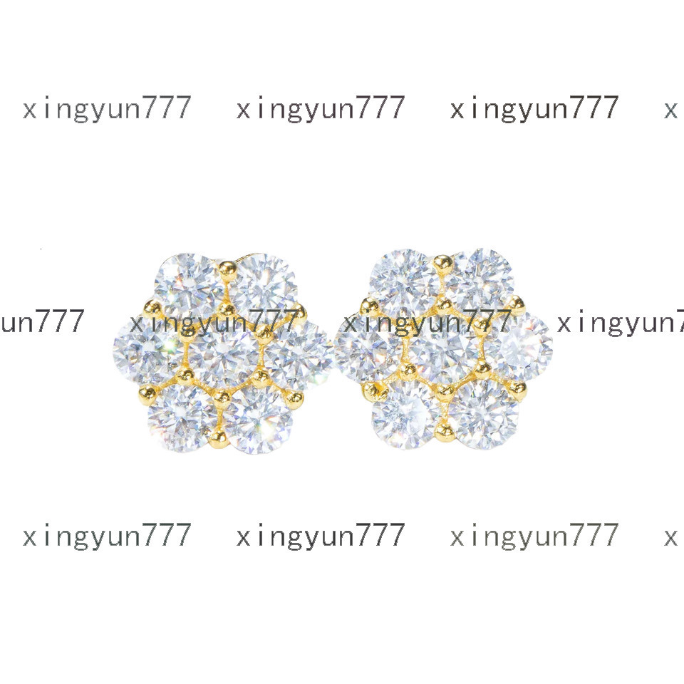 Wholesale Tishya Diamond Women's Romantic 925 Sterling Silver Brilliant Cut Moissanite Gold-Plated Flower-Shaped Stud Earrings