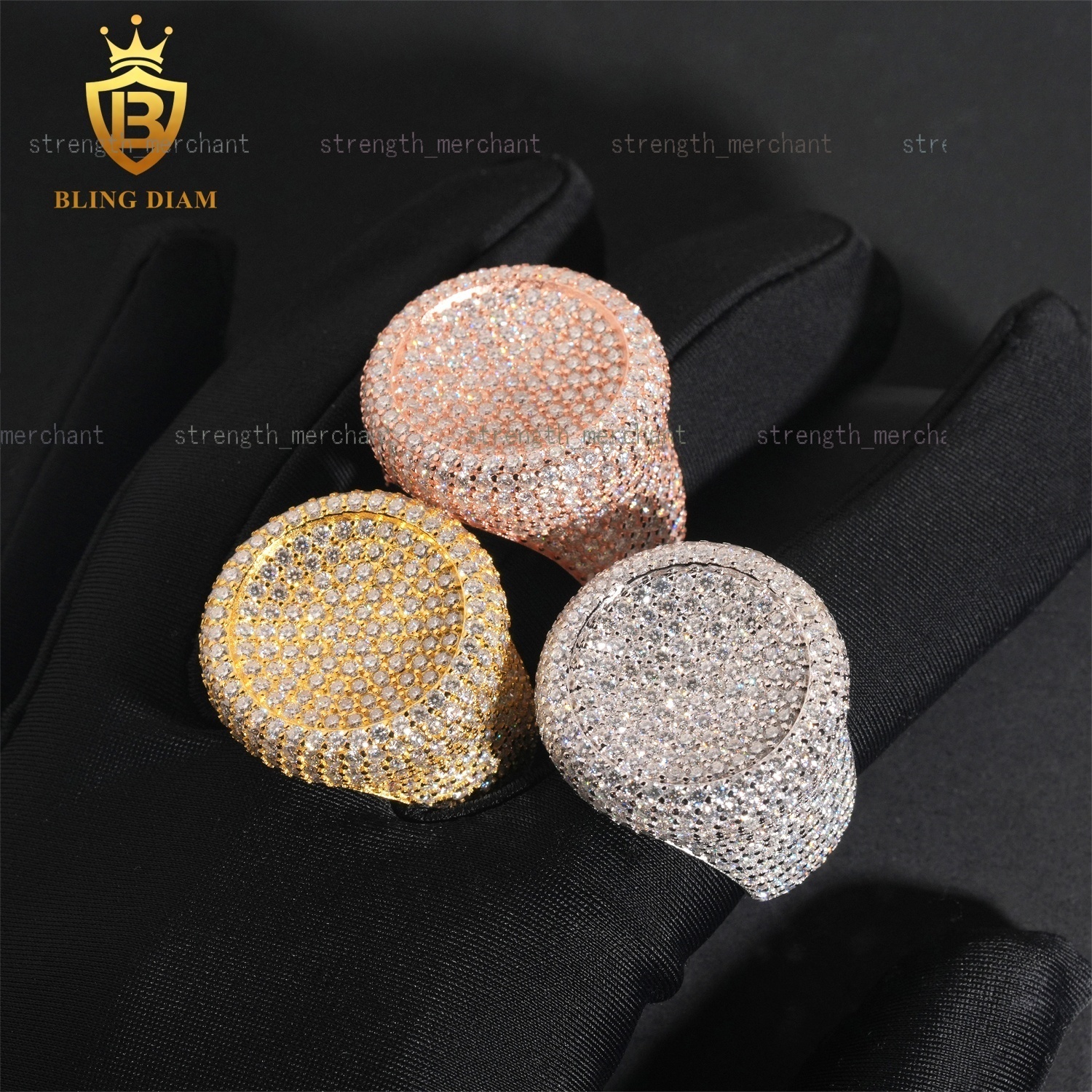 925 Sterling Silver Iced Out Moissanite Ring Iced Out Hip Hop Rings for Men Women Pass Diamond Test with GRA