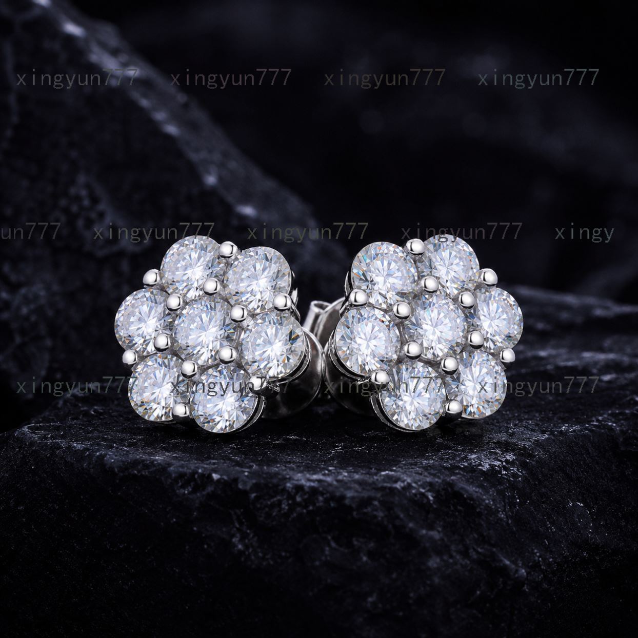 Bulk Wholesale Multi Size Cluster Moissanite Flower Stud Earrings 925 Sterling Silver Rhodium Plated Hip Hop Luxury Fine Jewelry