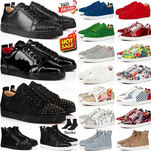 Red Bottom Heels Shoes Men Women's Black White Formal Luxury Wedding Business Office Brogue Dress Casual Suede Leather Shoes for Men Loafers