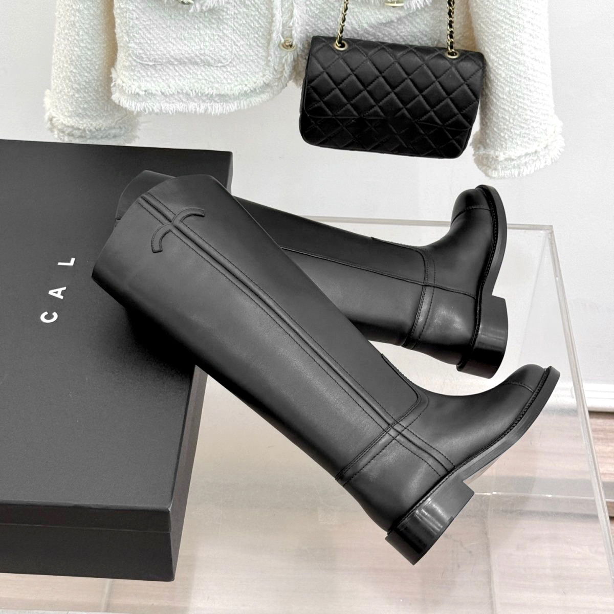 Channelle Dress shoe Riding Boots 2026 New luxurys Designer Womens Knee boot Roman Thigh High Genuine Leather Round Toe Low Heel Fashion vintage Boo