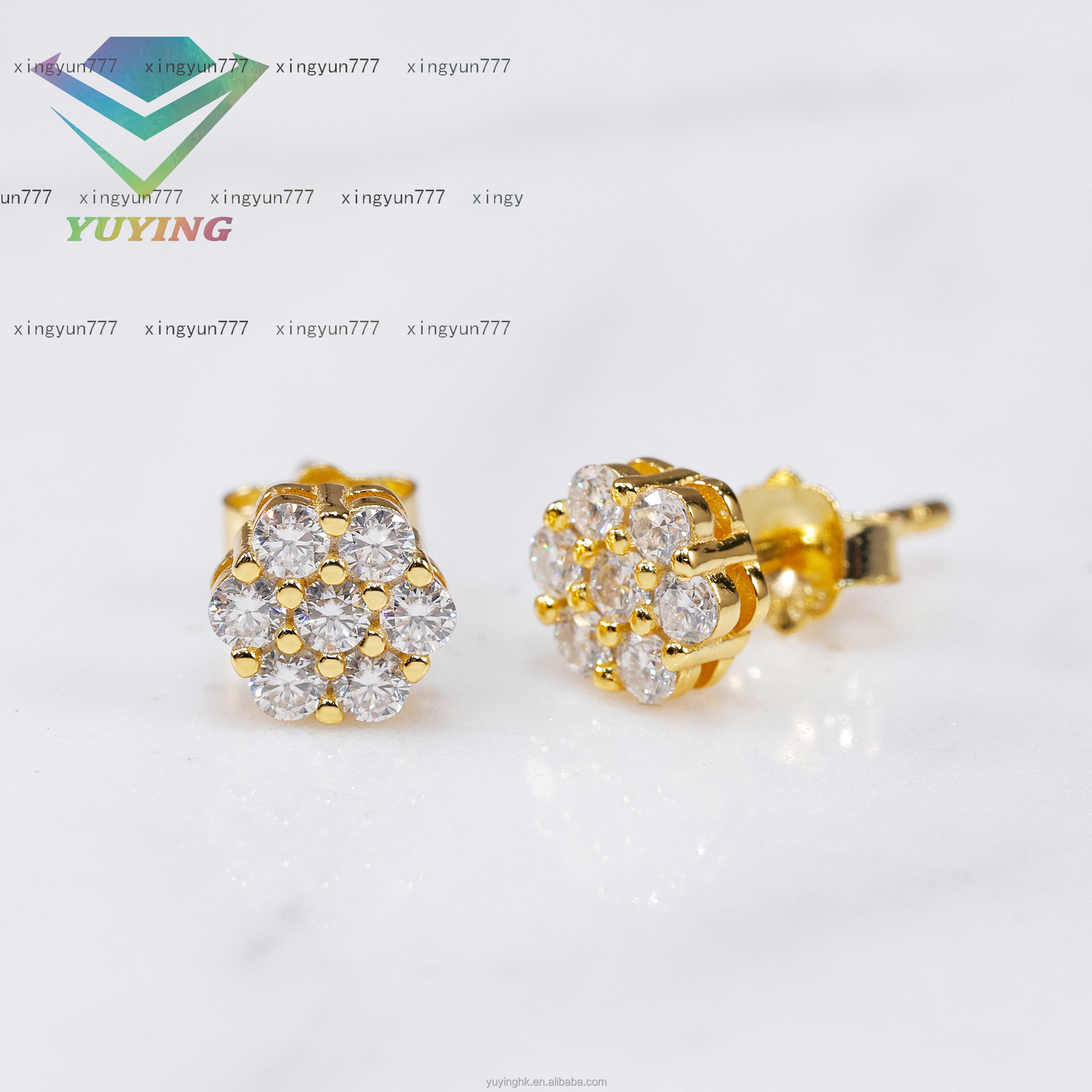 yu ying flower stud earring VVS D color moissanite round brilliant cut GRA certificate pass diamond tester claw setting for gift