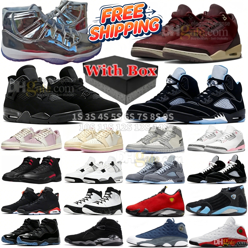 With box 4 Basketball shoes 4s Black Cat 5 Wolf Grey 5s Black Carolina High 11 Silver 1 Low Tropical Pink Reverse Blue Grey 12 Taxi 3 True Blue 6 7