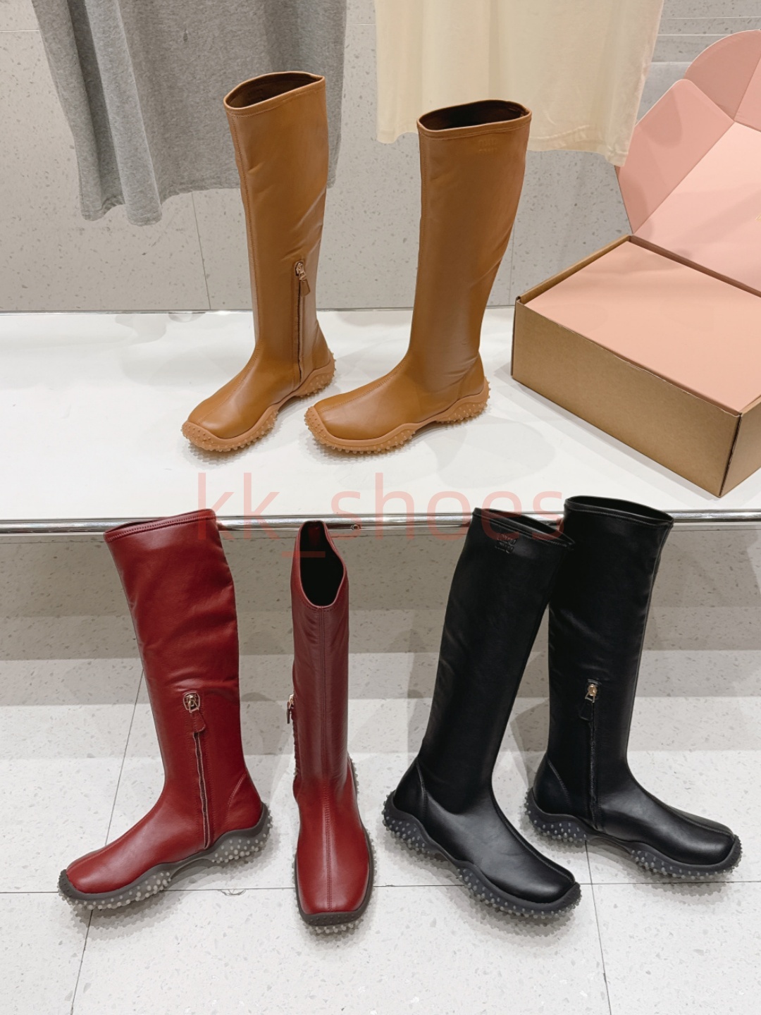 Luxury Wine Red black brown Genuine Leather Boots Women Knee High Boots Designer Comfortable Flat Long Non-slip Spike Sole Ladies Riding Booties siz