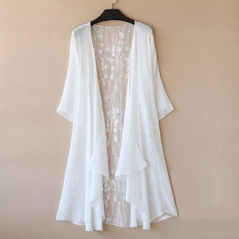 Spring Summer Sun Protection Clothing Embroidery Cardigan Solid Color Women Clothes Lace Cardigans Long Sleeve Thin Coats 260911