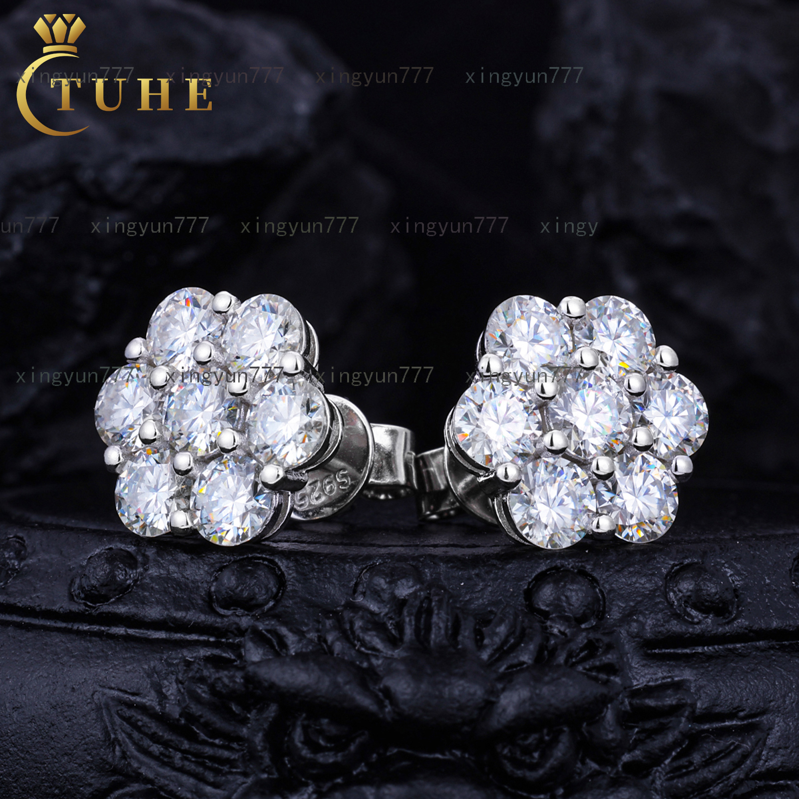 Bulk Wholesale Multi Size Cluster Moissanite Flower Stud Earrings 925 Sterling Silver VVS Diamond Luxury Fine Jewelry Men Women