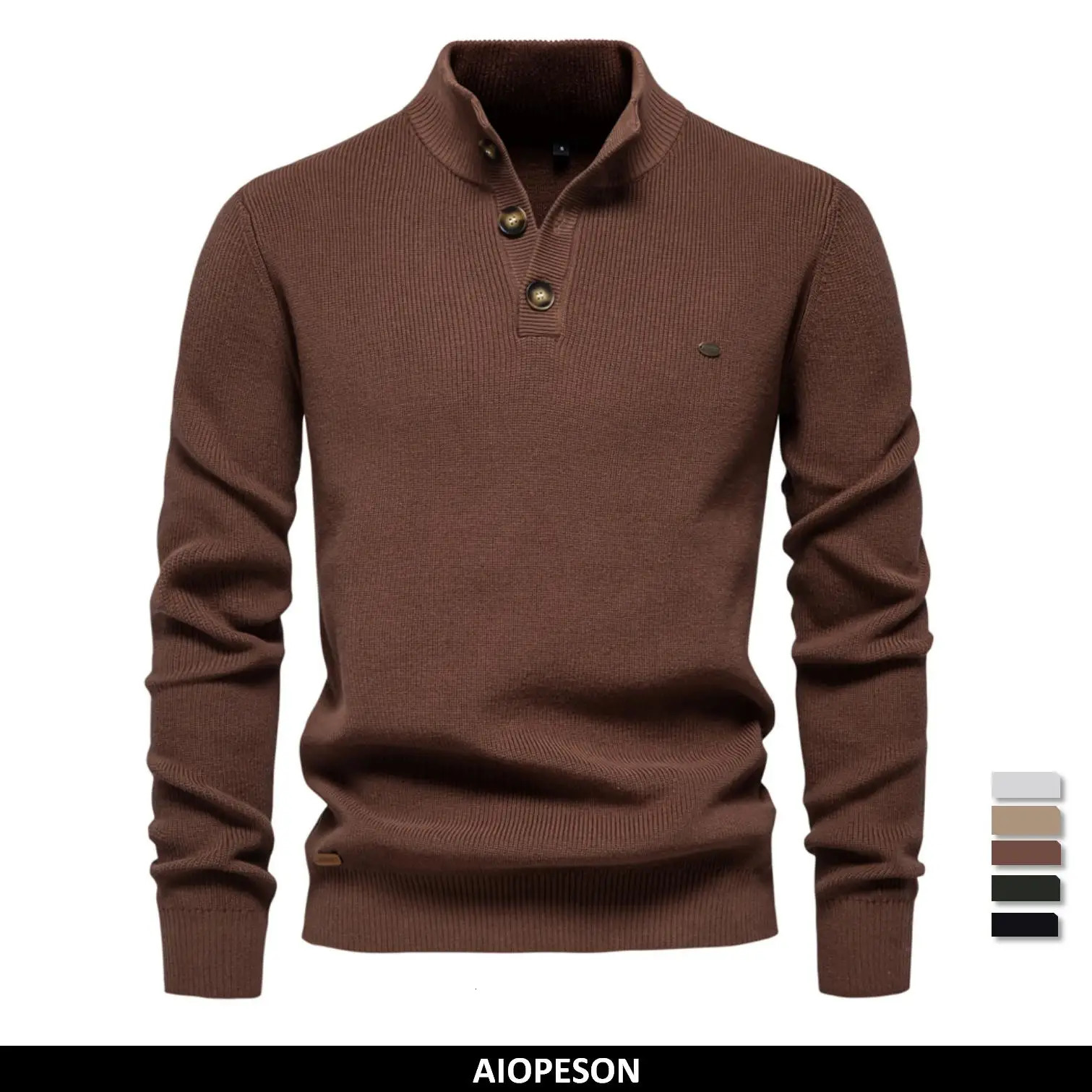 AIOPESON Mens Mock Neck Button up Cotton Pullover Sweaters Casual Social Knit Turtleneck Autumn Winter for Men 260911