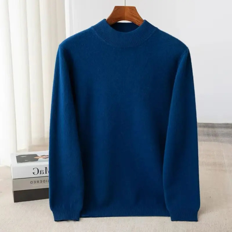 100 Pure Wool Men's Loose Semi High Neck LongSleeved Knitted Cashmere Sweater for Autumn and Winter 260911