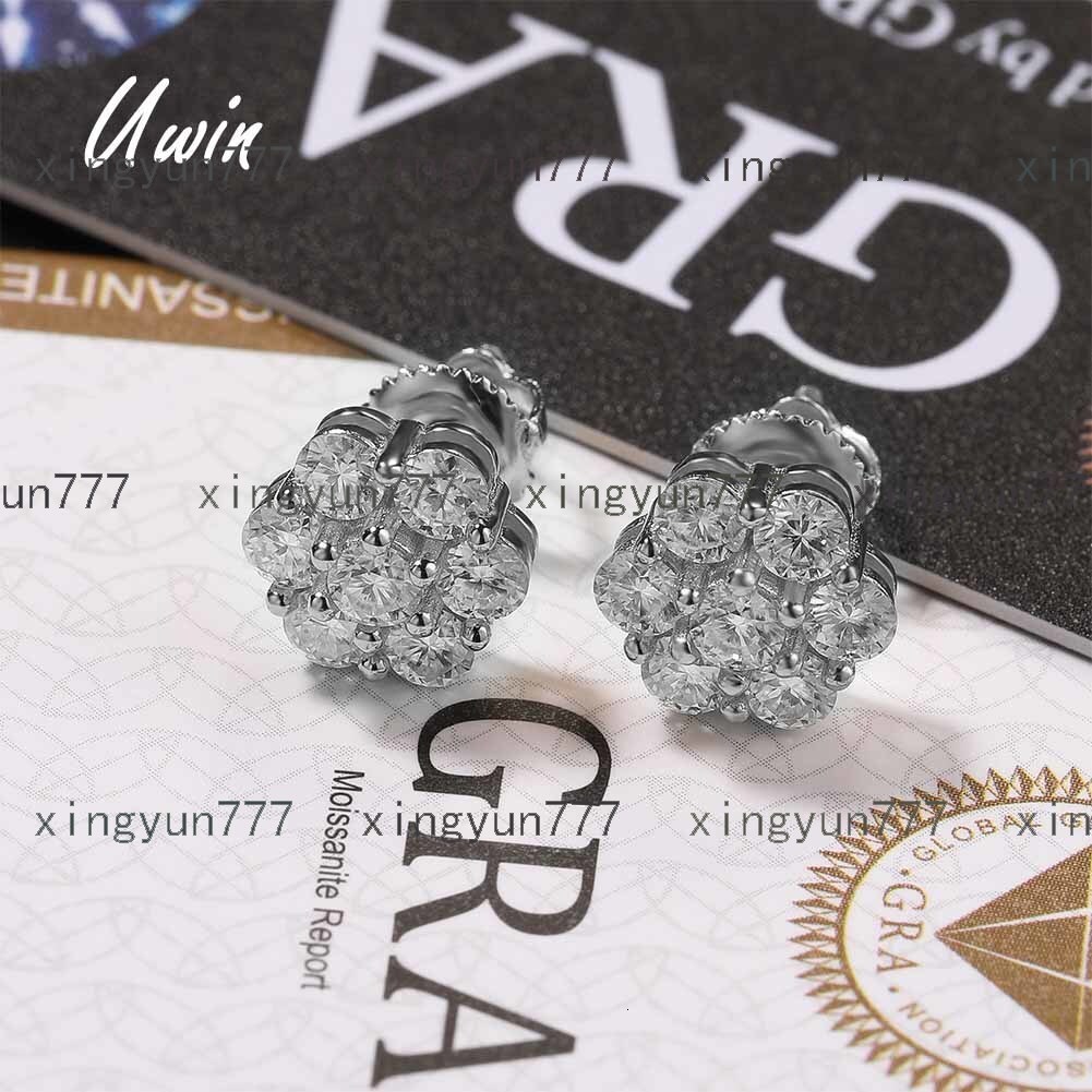 VVS D Grade Moissanite Flower Stud Earrings 925 Sterling Silver Flower Screw Earrings Hypoallergenic Women Men Fine Jewelry