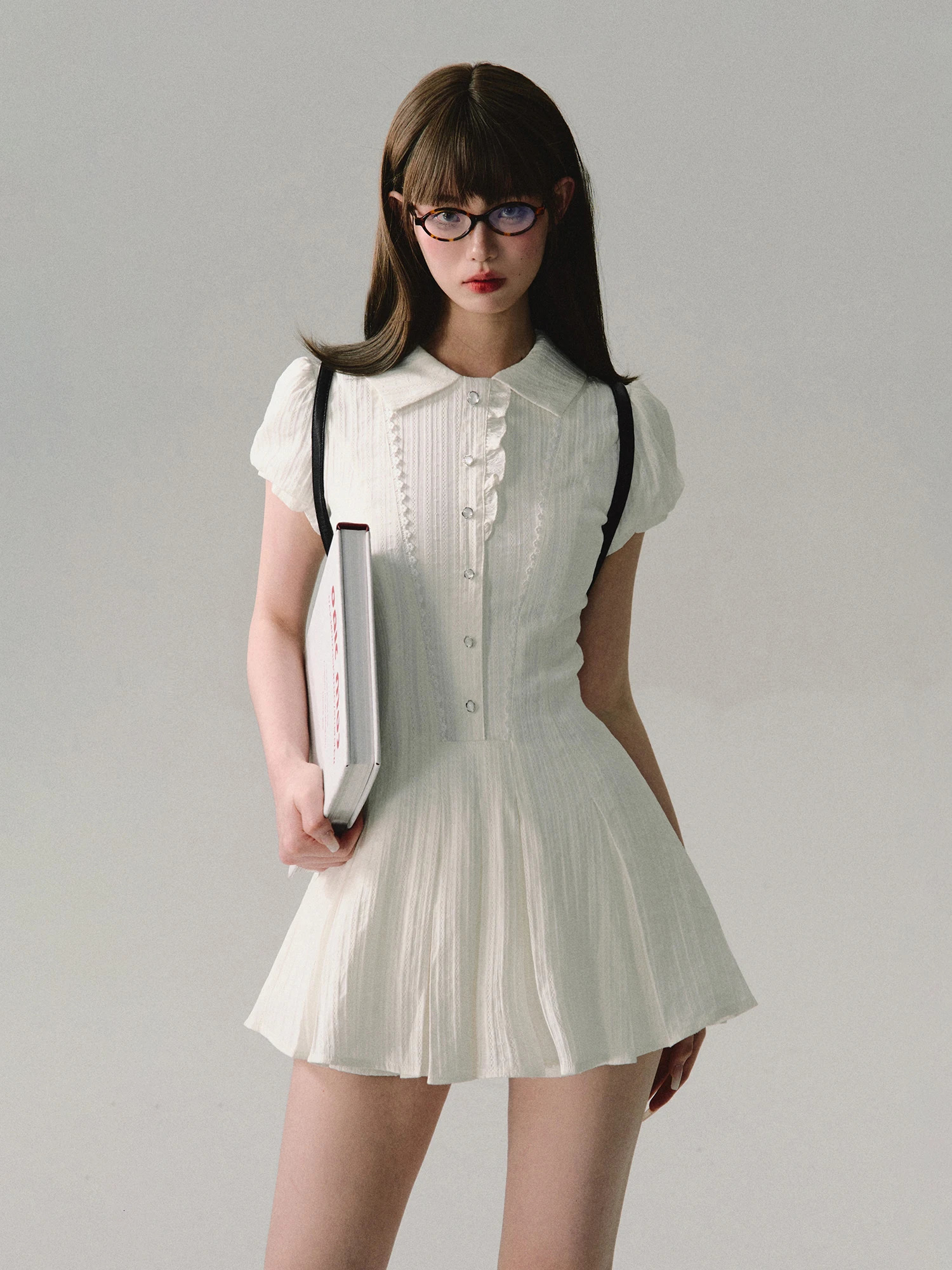 High Quality Dress Aline Elegant Sexy Lace Short Sleeved Shirt Skirt Commuting College Style Decoration Retro Vestido Y2k y260905