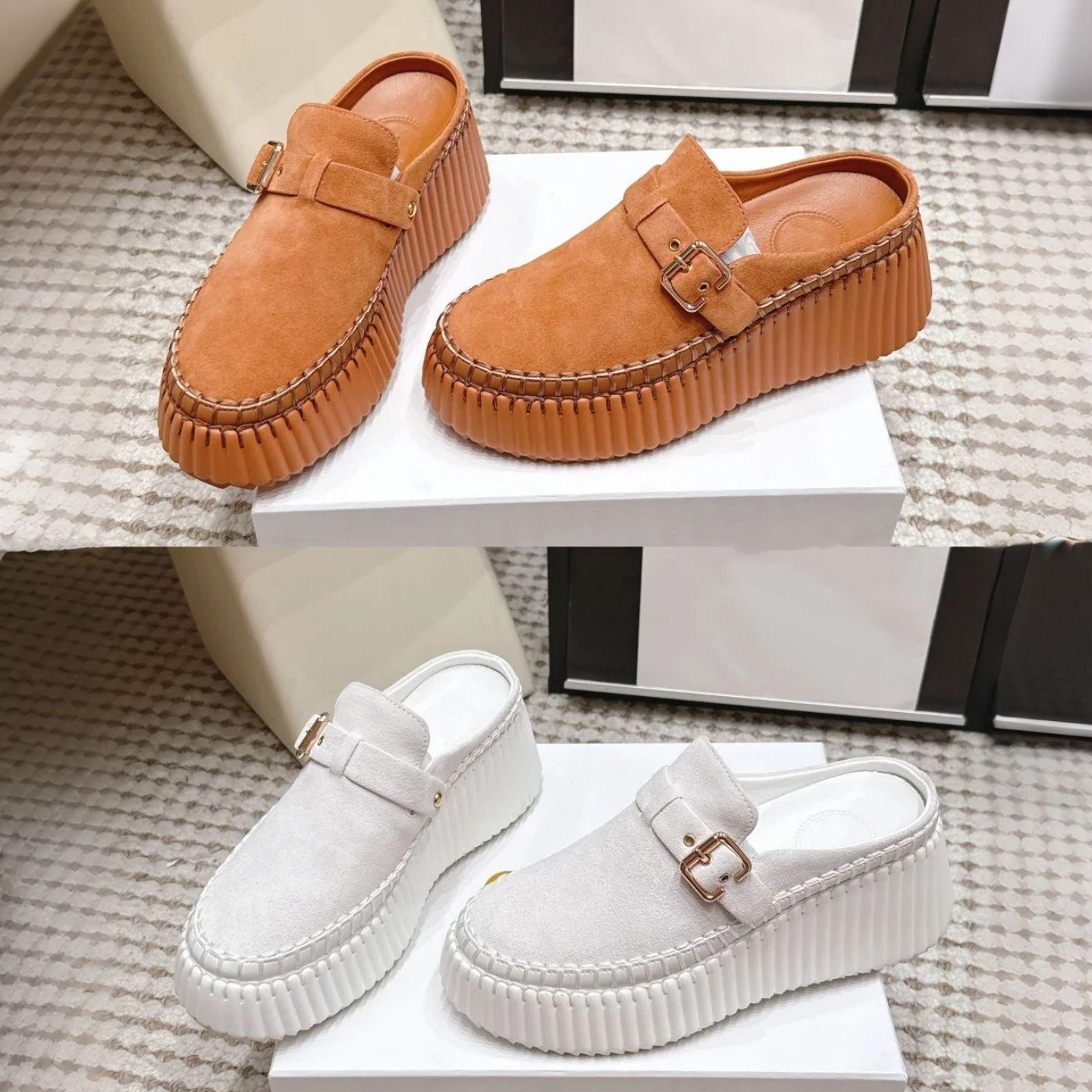 Fashion wedge heel Mule furry house slipper Designer fur slide Luxury boot Womens casual Suede leather snow fuzzy Scuffs winter Outdoor walk platfor