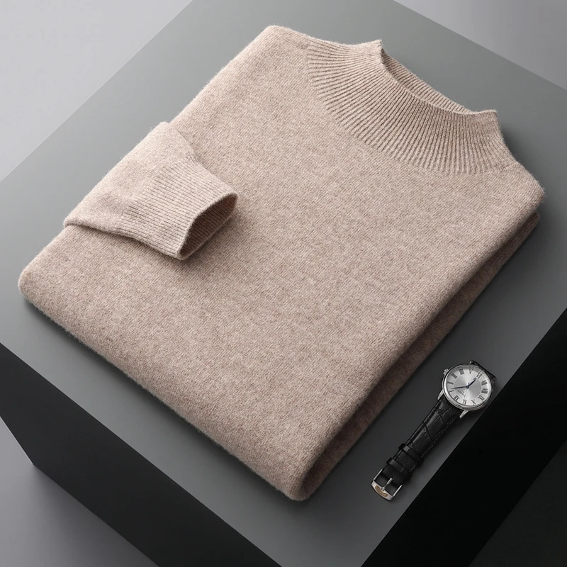 100 Pure Wool Cashmere Sweater Men's Half Turtleneck Pullover Casual Fashion Thickening Top Knitting 260911