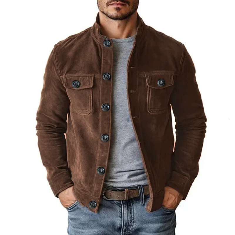 2026 Spring Men's Casual Jackets Solid Fashion Coat Male Stand Collar Vintage Business Streetwear Jacket Tops 260911