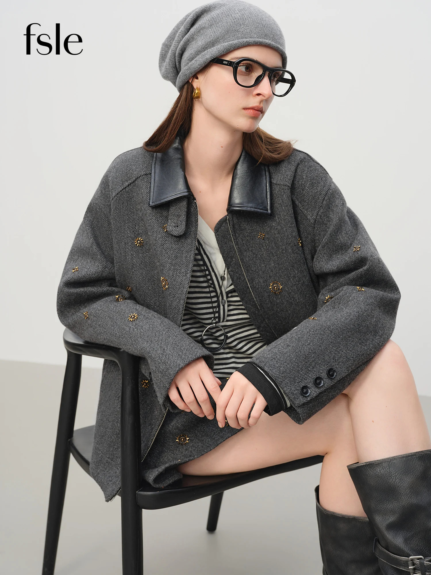 FSLEPremium SeriesWool Embroidery Patchwork Tweed Coat Women 2025 Winter Jacket Turn Down Collar Commuting Age-reducing 260910