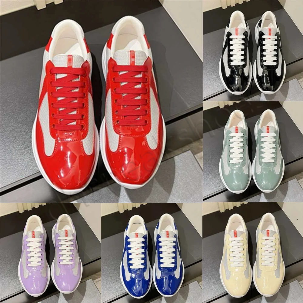 Designer Women Running For Men Platform Sneakers Luxury Casual Shoes Americas Cup Low Leather Patent Womens Toe Sport Tennis Mens s Black Green Yell