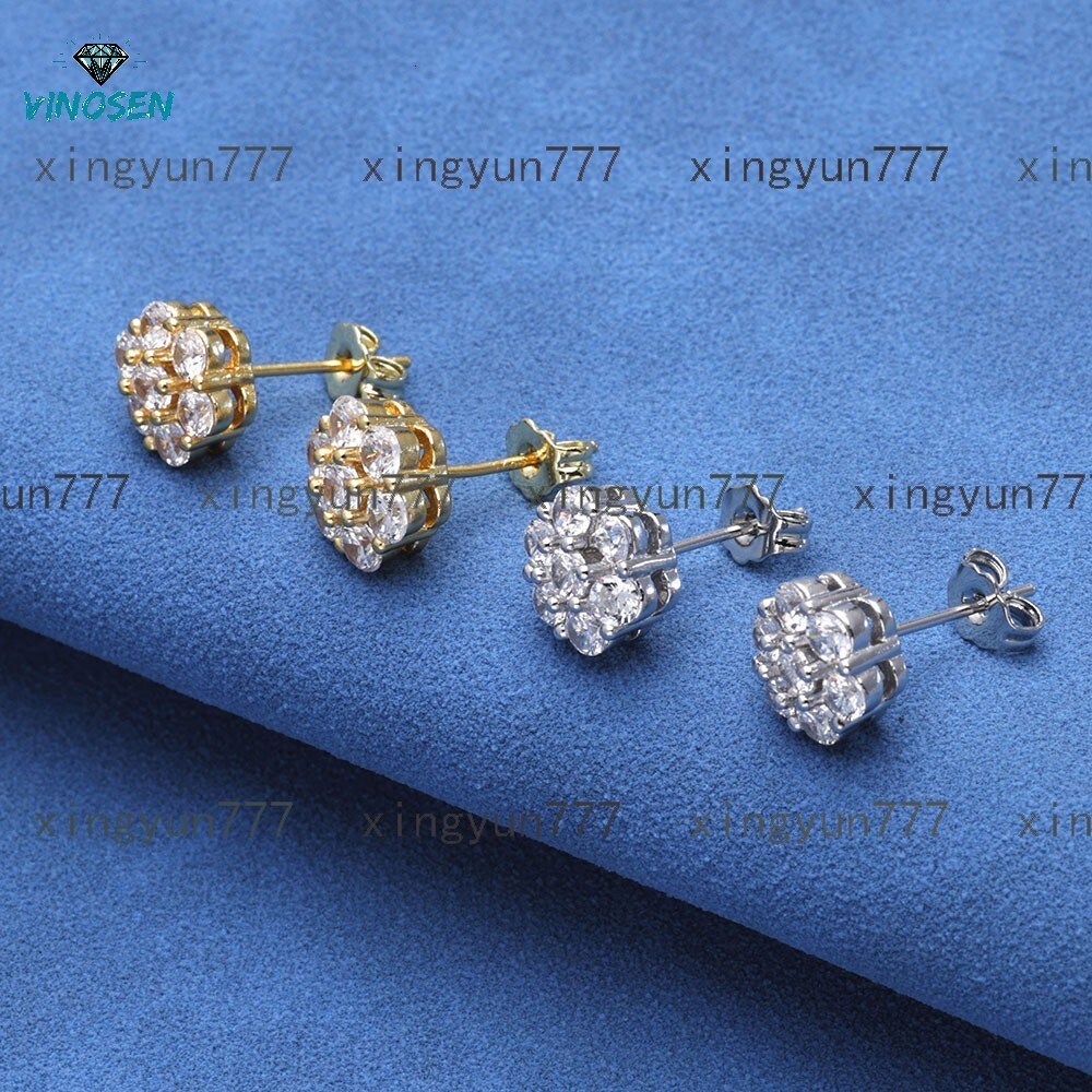 Flawless Micro Pave VVS Moissanite Diamond Flower Stud Earrings Solid 925 Sterling Silver 18K Real Gold Plated Fine Jewelry