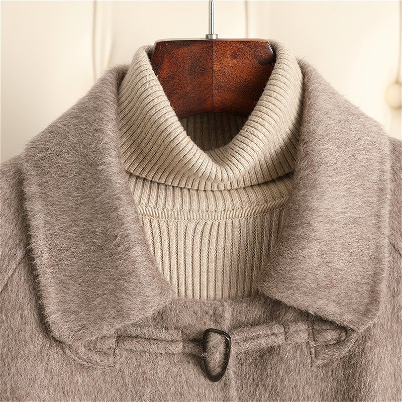 D6715 New autumn and winter double-faced cashmere coat for women, knee-length loose, warm, square-neck, high-grade woolen