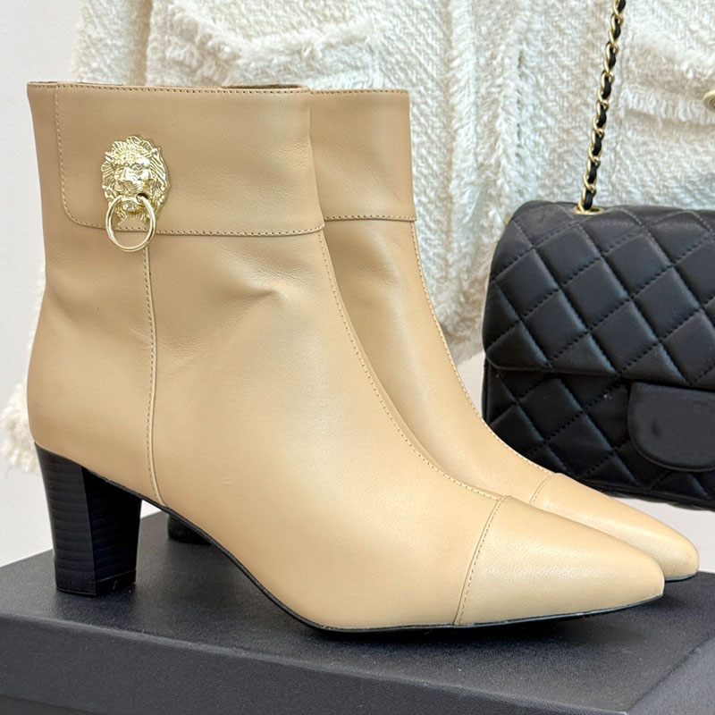 Stivaletti di lusso firmati alla caviglia Punta a punta in pelle Stiletto a spillo Donna Serata Festa Fibbia dorata Abito chic Moda Cerniera inverna