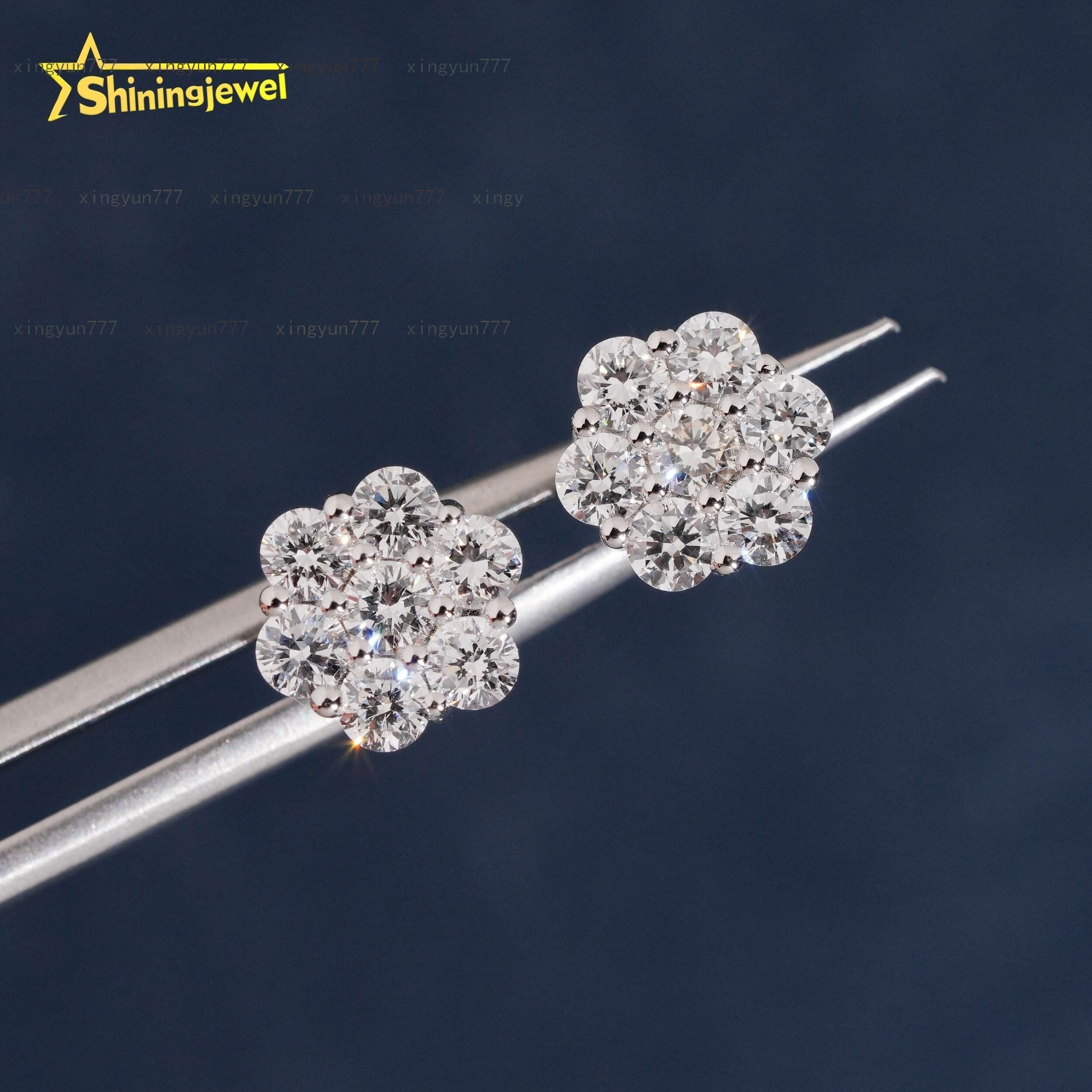 Fine Jewelry Flower Hip Hop Bling 925 Sterling Silver 6.5mm Width Lab Grown Diamond Earrings
