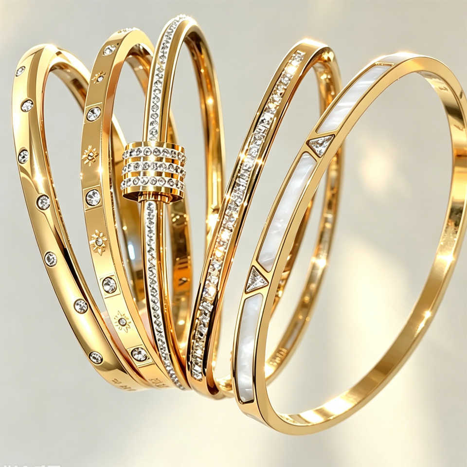 ZAKOL 5pcs Gold Color Stainless Steel Stack Shiny Zircon Waterproof Stackable Fashion Jewelry for WomenT260912