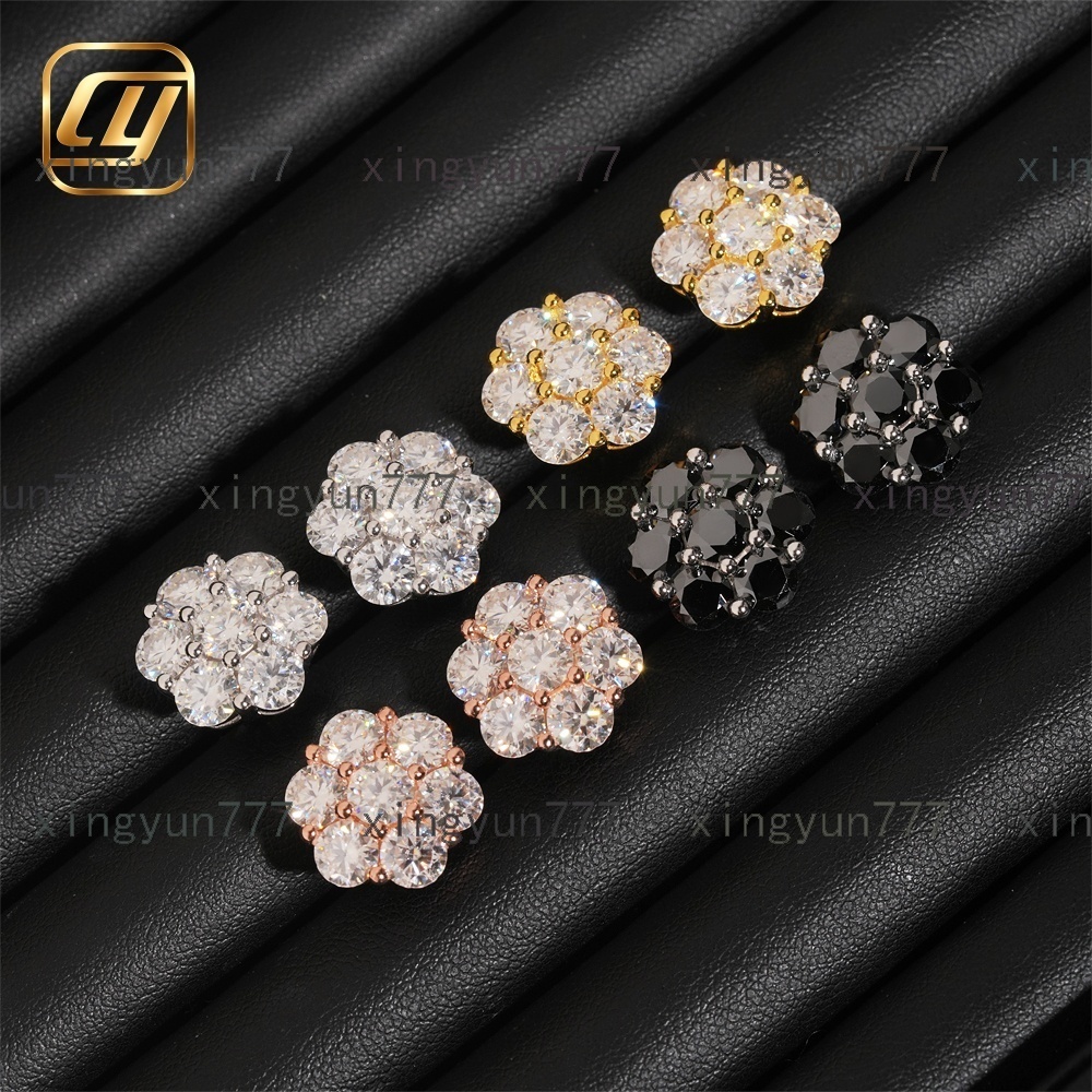 Flower Shape Moissanite Stud Earrings 925 Silver Rose Gold Plated Luxury Women's Everyday Wear Jewelry
