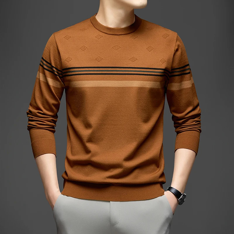 Men's Soft Long Sleeve Knitwear Color Block Striped Casual Pullover Sweater Classic round Neck for Daily Wear Spring Autumn 260911